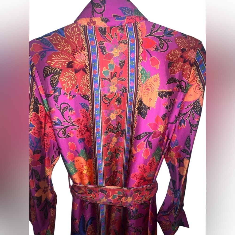 {FARM Rio Floral Pink Tropical Print Midi Shirt Dress Tapestry Size Small} - Picture 7 of 13